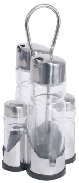 Menage Salz u. Pfeffer, Essig u. Öl 4tlg. 18/0 9.5x9.5x22cm