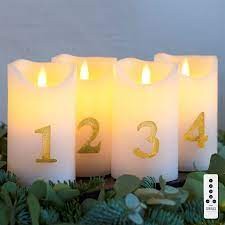 Sirius LED-Kerze Sara Advent, 4 x Ø 7.5 x 13 cm, Gold/Weiss