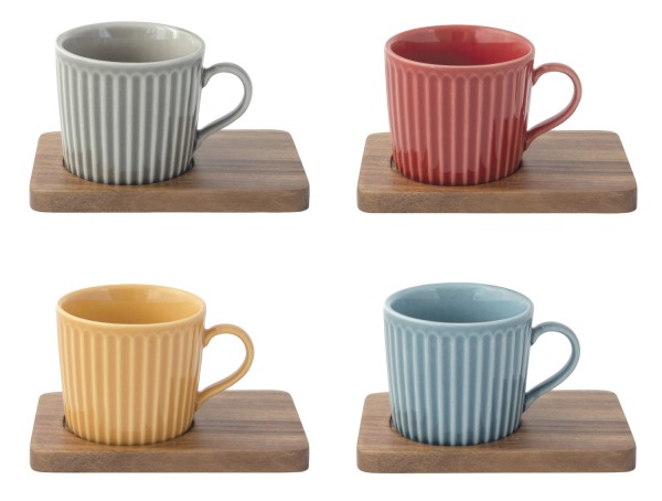 4er Set Take a Break Espressotasse 110ml mit Akazienunters.