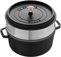 Cocotte mit Dämpfeinsatz 24cm, rund, schwarz, Gusseisen
