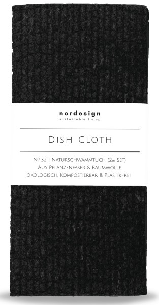 2er Set Dish Cloth Naturschwammtuch, schwarz 17x8cm H1cm