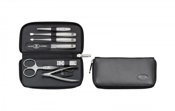 Reißverschluss-Etui, Nappaleder, schwarz, 7-tlg.