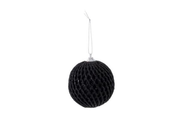 Weihnachtskugel Wafeled Glitter schwarz, Foam, D8cm