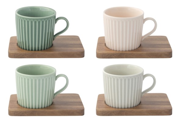 4er Set Take a Break Espressotasse 110ml mit Akazienunters.