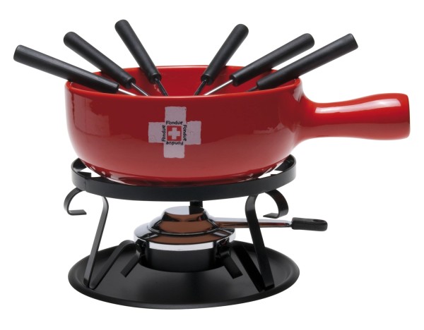 Käsefondue-Set Doppelkreuz,9 teilig,Ø 22 cm, rot