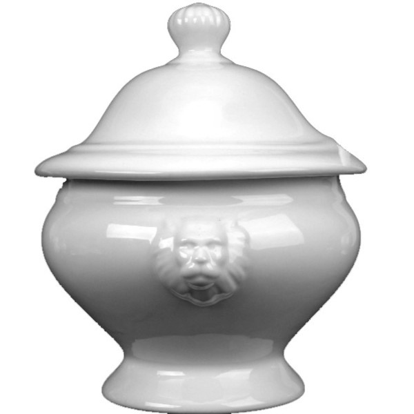 Porzellan Löwenkopfterrine mit Deckel 3.3 lt.