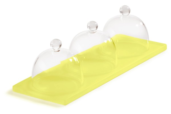 Sweety Tablett mit 3 Glocken 25x9x7.5cm Nacryl gelb