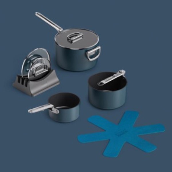 3er Set Space Kochset 15+19+23cm +Deckelhalter +2xSchutz