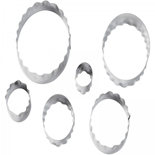 Fondant Doppel-Ausstecher oval, flach und gewellt, 6 tlg.