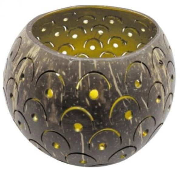 Teelichthalter Kokosnuss Halbkreise gold 14cm