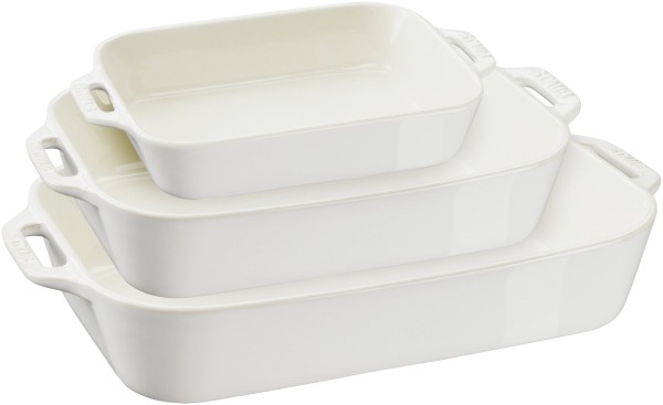 3er Set Keramik Auflaufformen Elfenbein-Weiss