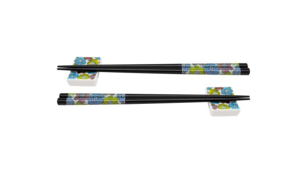 2er Set Stäbchen mit Stäbchenablagen, blau