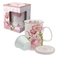 Floral Damask Teetasse mit Siebeinsatz in GB, 300 ml