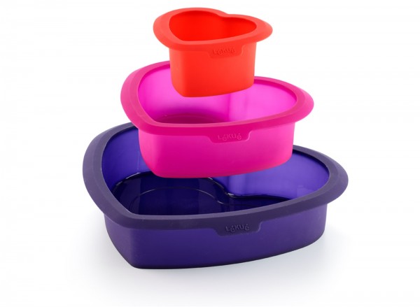 Cake Herzform 3er Set rot,pink,violett