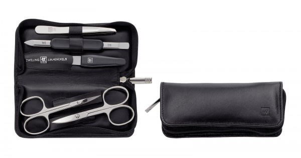 Twin Classic Reissverschluss-Etui, Nappaleder, schwarz, 5-t.