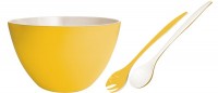 1x Duo Schüssel mit Salatbesteck gelb-weiss 28 cm