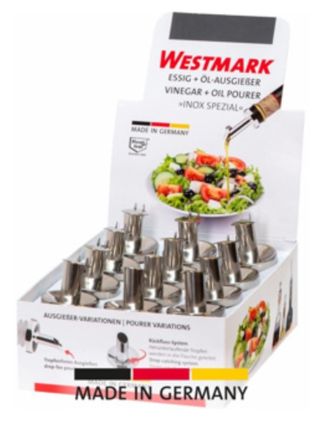 Display mit 12 Stk. Ausgiesser Inox