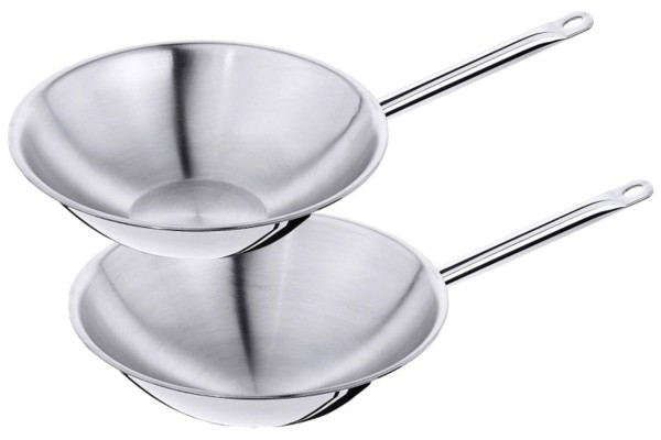 Wok Edelstahl mehrschichtig, runder Boden, Antihaft