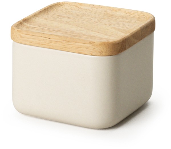 Keramik Vorratsdose sand mit Holzdeckel GB 10.5x10.5x8cm