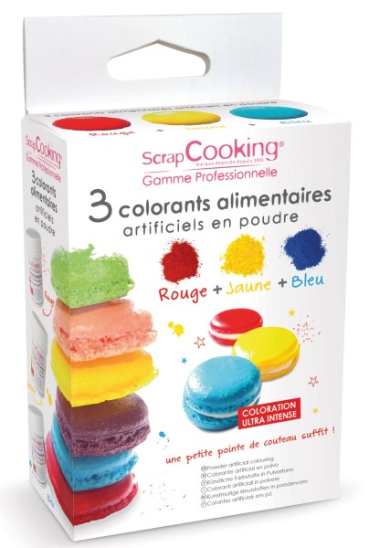 3-tlg Set Farbpulver intensiv rot gelb blau 3x10g