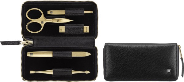 5tlg. Classic Rahmenetui Leder, schwarz/gold