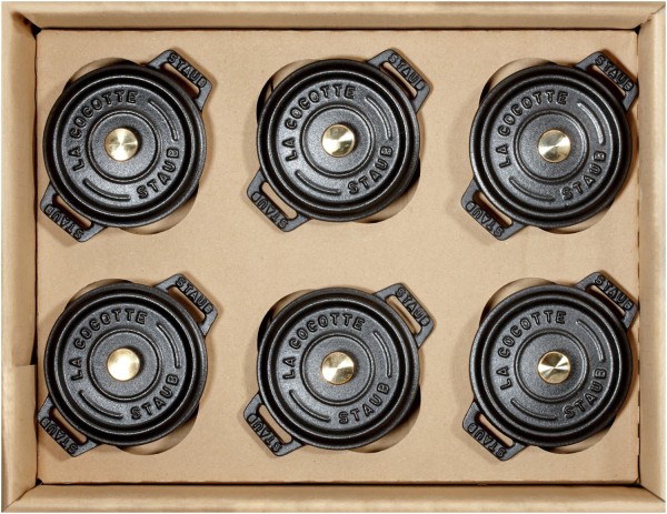 6er Set Mini Cocotte 10cm, rund, Schwarz, Gusseisen 0.25l