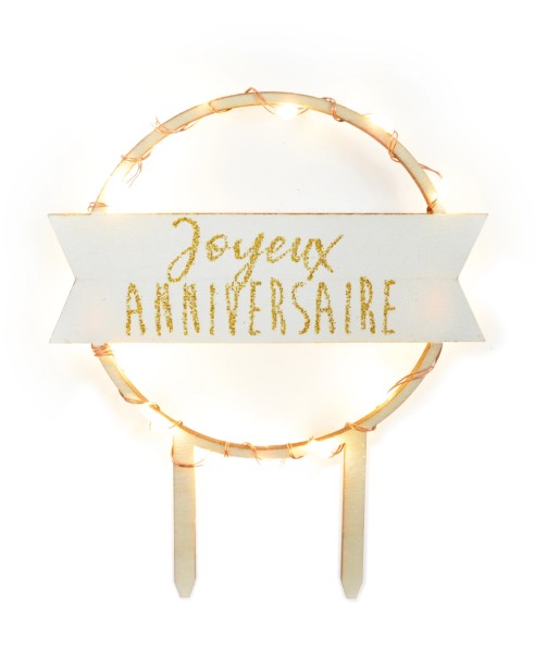 Cake Topper mit LED-Beleuchtung Joyeux Anniversaire