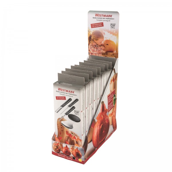 Display 9 x Kürbis Schnitz-Set, 4-tlg., 22.5x9 cm