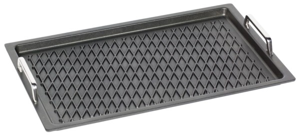 Bratplatte GN 1/1, H2cm mit Rautenmuster mit Griffen