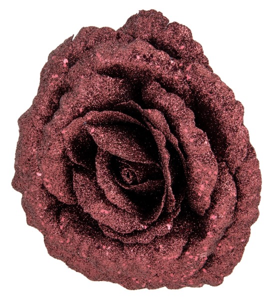 Rose Klammer glitter, bordeaux, 18cm