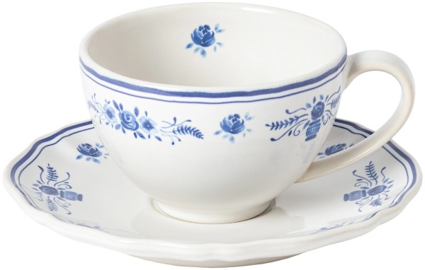 Vila Teetasse mit Untertasse 260ml H 6.9cm weiss blau