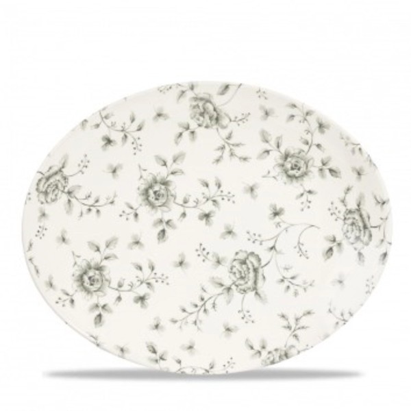 V.P. Rose Chintz Grey Teller oval 31.7x25.5cm