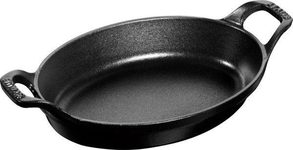 Auflaufform 28cm, oval, Schwarz, Gusseisen