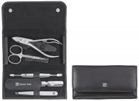 Druckknopf-Etui, Rindleder, schwarz, 5-tlg.