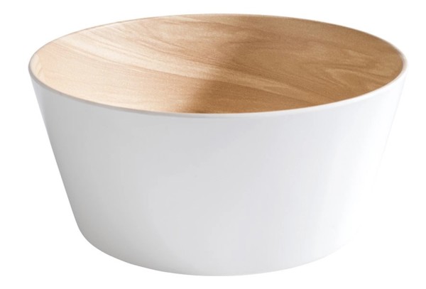 Schüssel FRIDA D22cm H10,5cm weiss(aussen)/Holzoptik