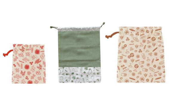 3er Set Stoffbeutel, 25x30cm, 30x40cm, 40x34cm