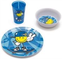Smiley Kid Boy 3er Geschenkset blau,Teller,Schüssel+Becher