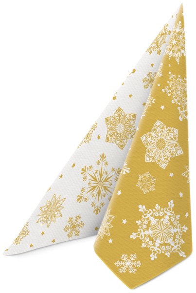 Servietten Dinner 12x Schneeflocken goldweiss 40x40cm