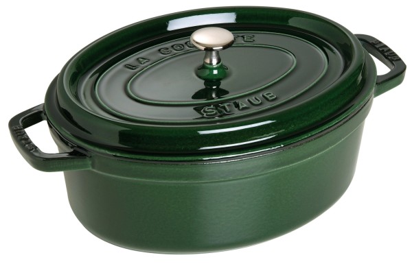 Cocotte 29cm, oval, Basilikum-Grün, Gusseisen 4.2l