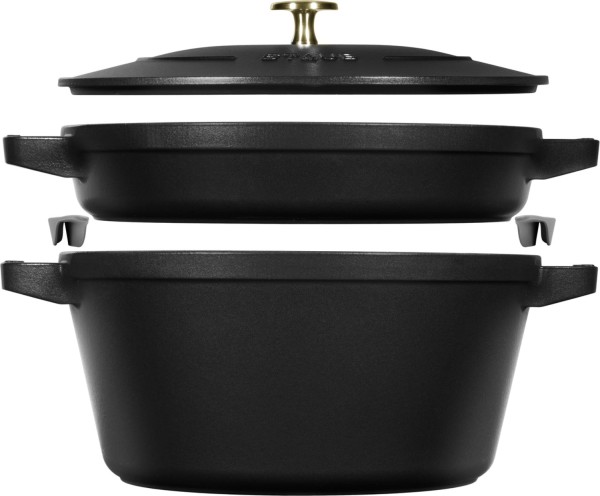 Cocotte 3tlg. 24cm, rund, Schwarz, stackable