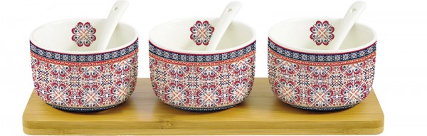 Alhambra Appetizer Set m. 3 Schalen, 2 Löff & Tab, 26x8 cm