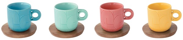 4er Set Take a Loop Espressotasse 110ml mit Akazienunters.