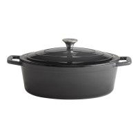 Bräter mit Deckel 5L Gusseisen anthrazit oval