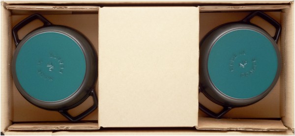 3er Set Cocotte 14cm, rund, Schwarz, Gusseisen 0.8l