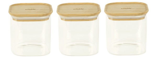 3er Set Vorratsglas mit Bambusd., stapelbar, 11x11x11