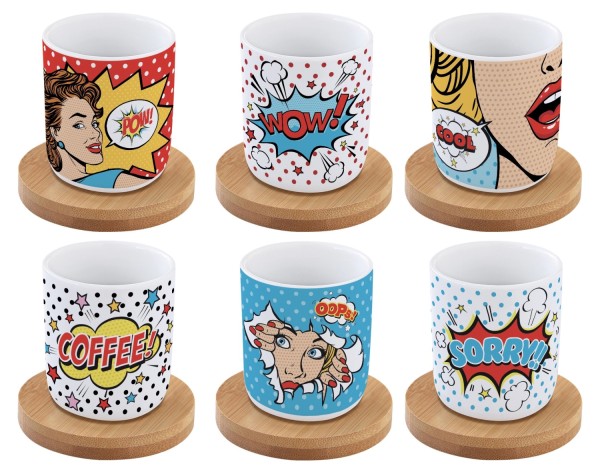 Coffee Mania 6er Espr.-becher m. Unters. , Pop art,110ml