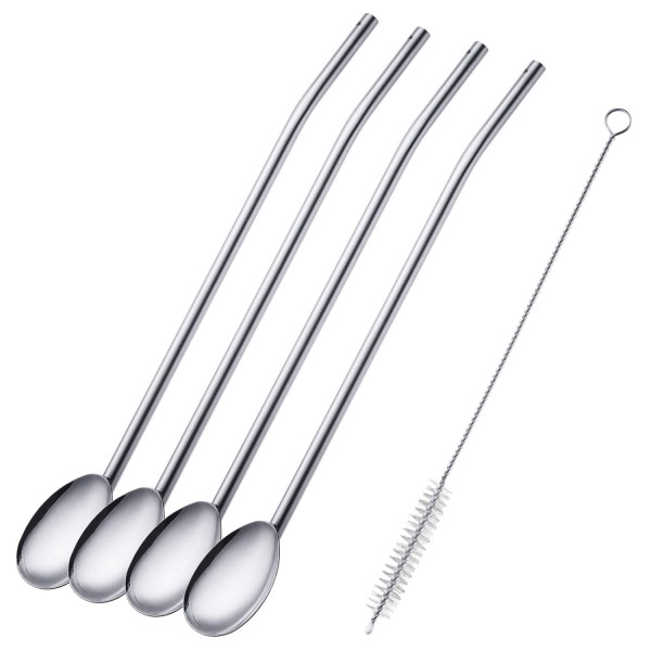 4 Trinkhalmlöffel u. 1 Reinigungsbürstchen