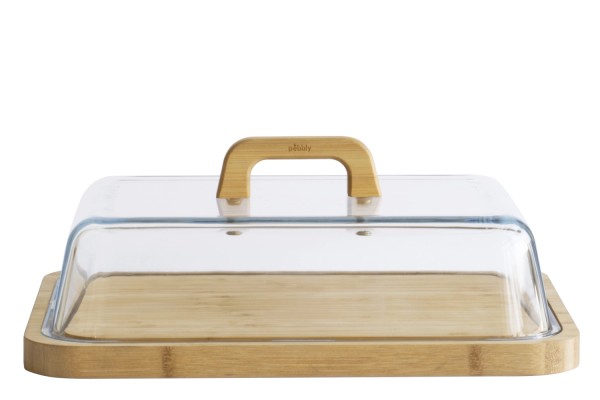 Käseglocke mit Glasdeckel und Bambus Brett 34x25x9.5cm