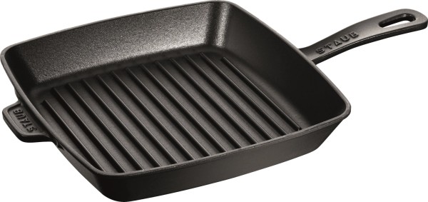 Grillpfanne, quadratisch, 26 x 26cm Schwarz, Gusseisen