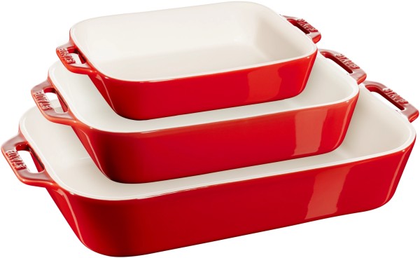 3er Set Keramik Auflaufformen Kirsch-Rot